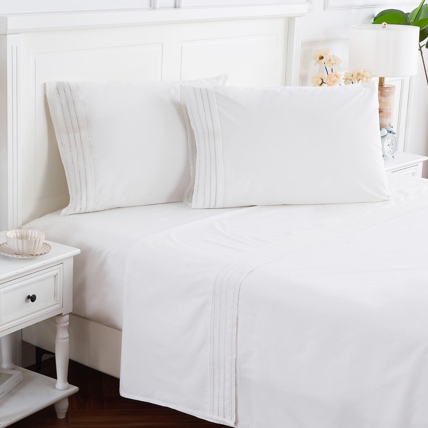 Elizabeth Lace Cotton Percale Pillowcase Pair