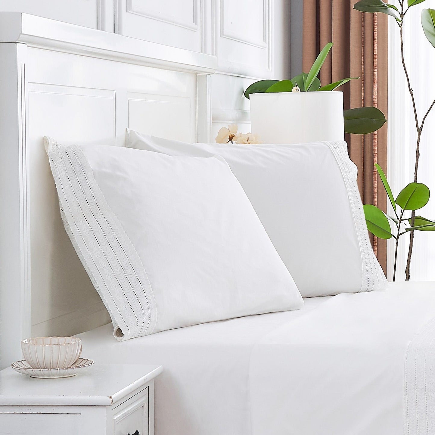 Elizabeth Lace Cotton Percale Pillowcase Pair