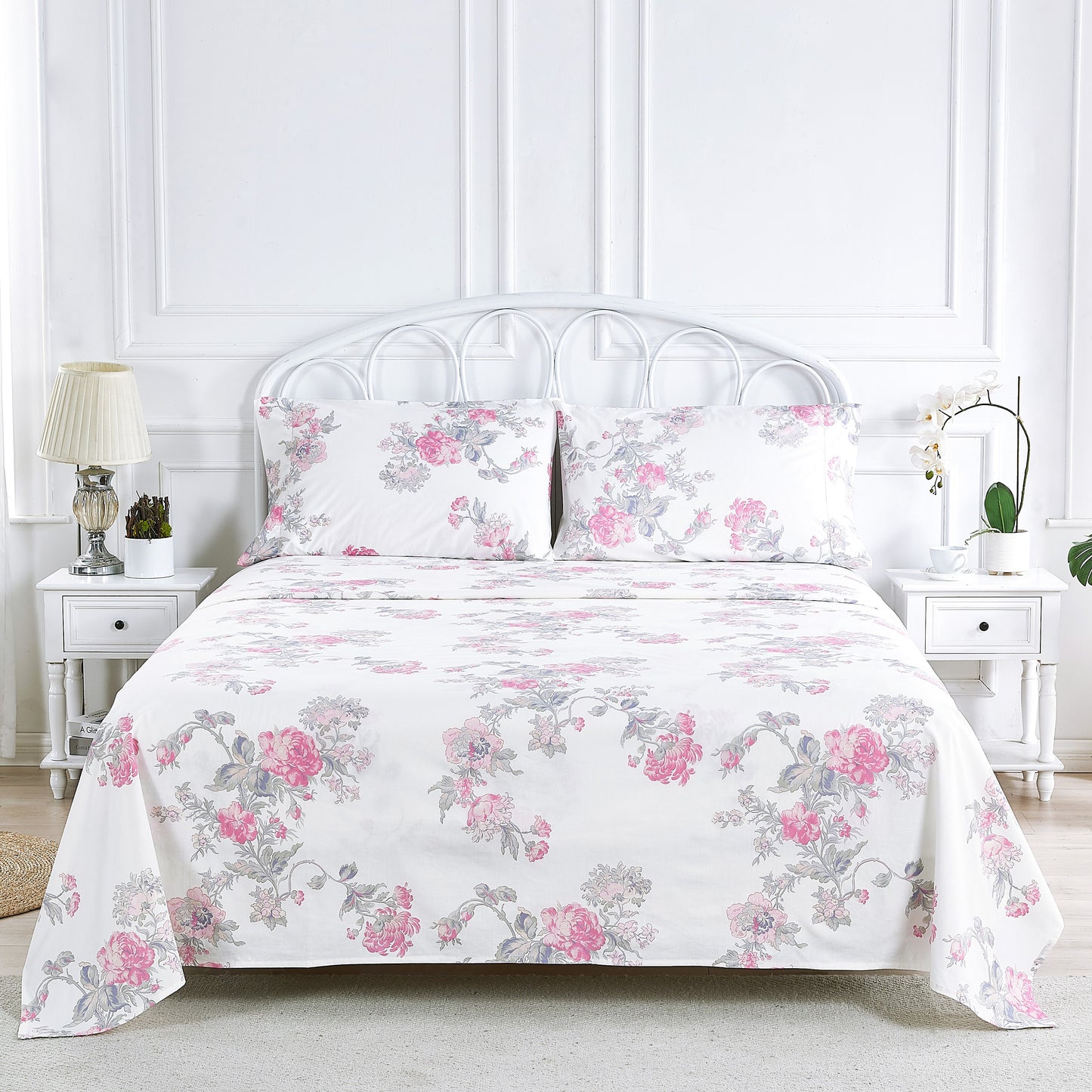 Jardin De Rose Printed Cotton Percale Sheet Set