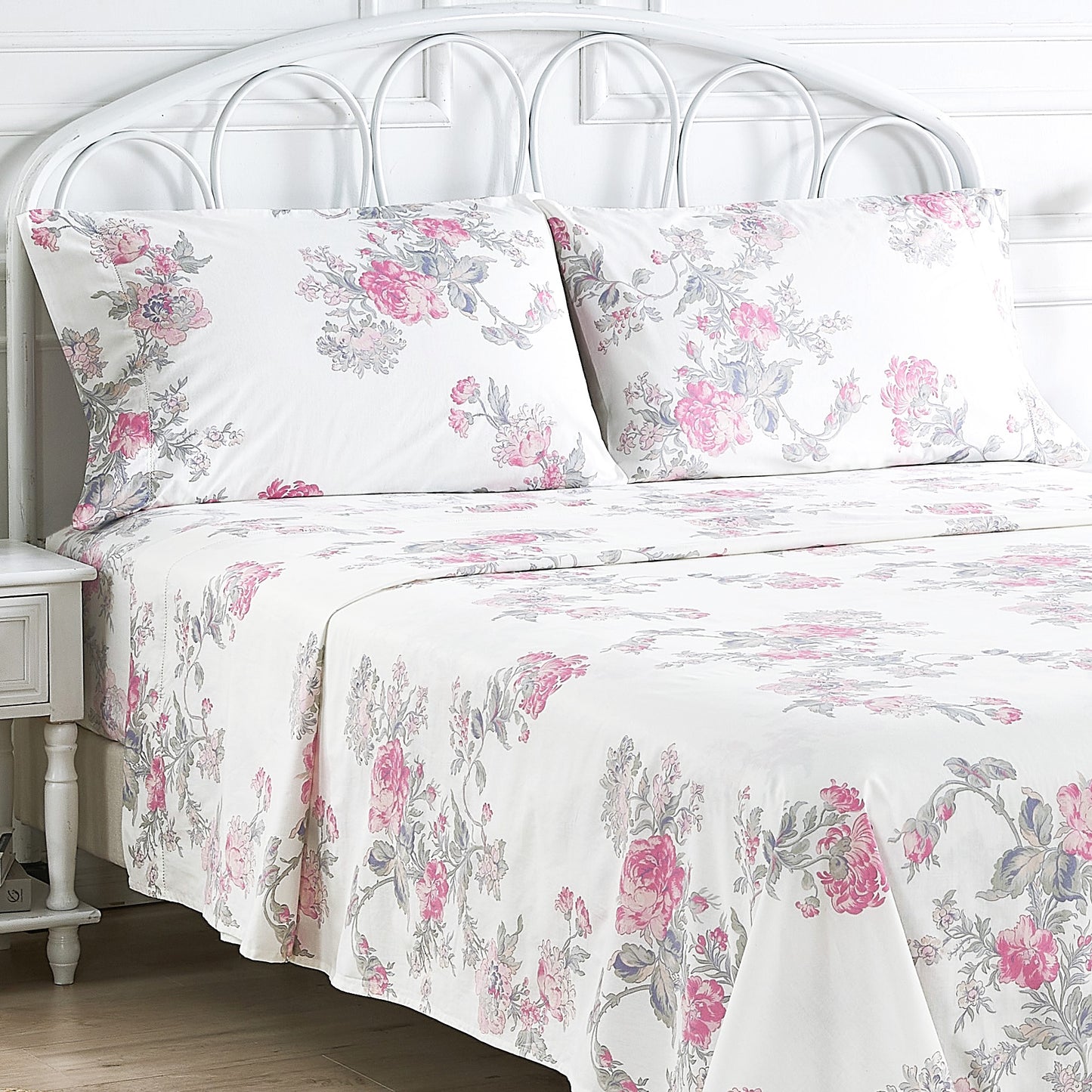 Jardin De Rose Printed Cotton Percale Sheet Set