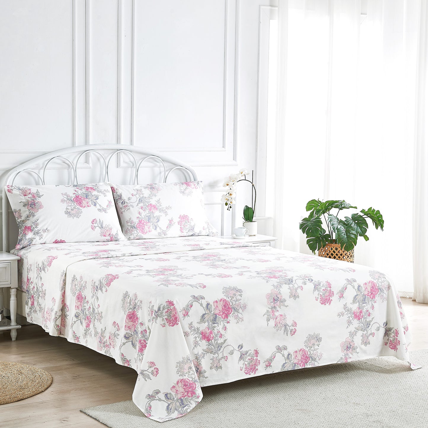 Jardin De Rose Printed Cotton Percale Sheet Set