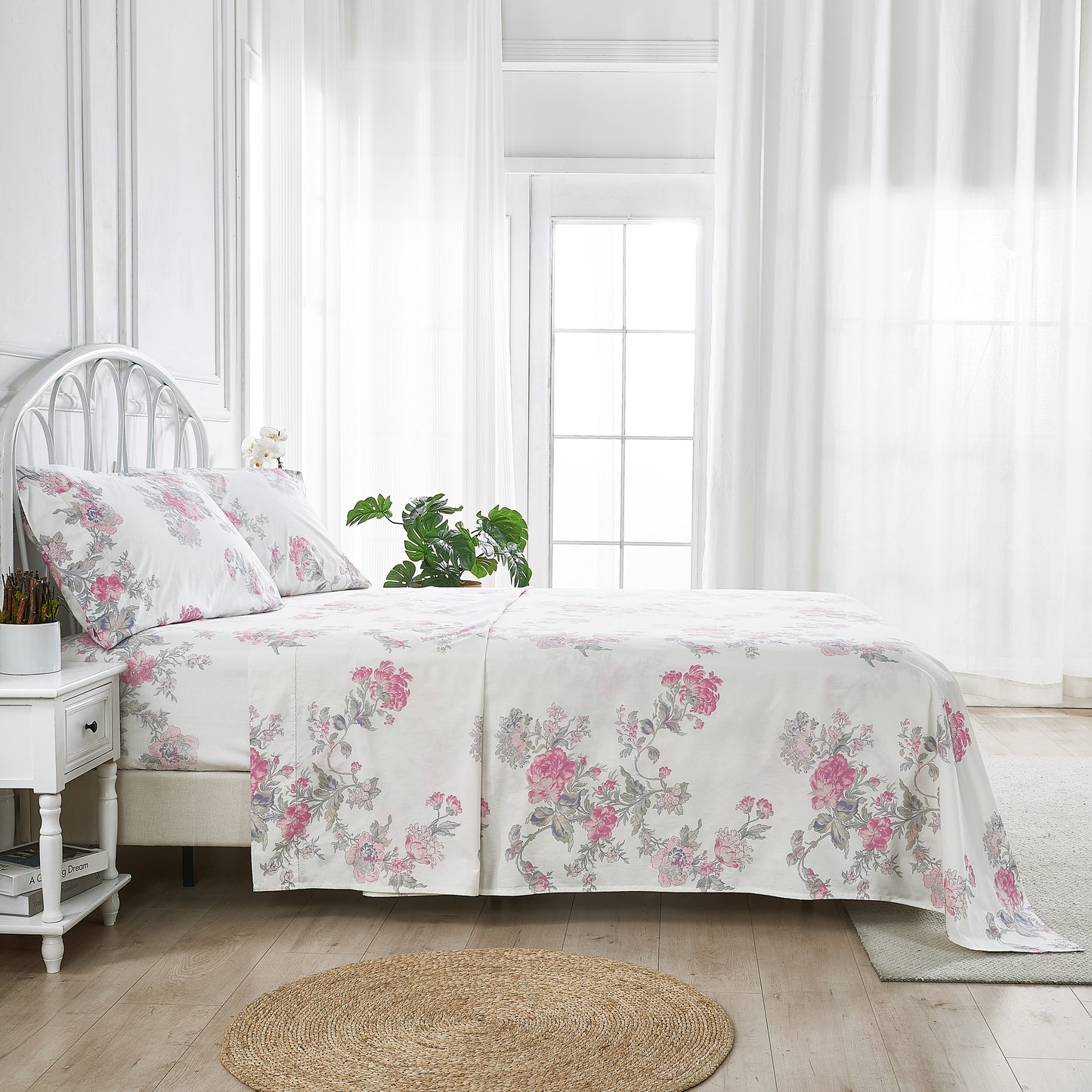 Jardin De Rose Printed Cotton Percale Sheet Set