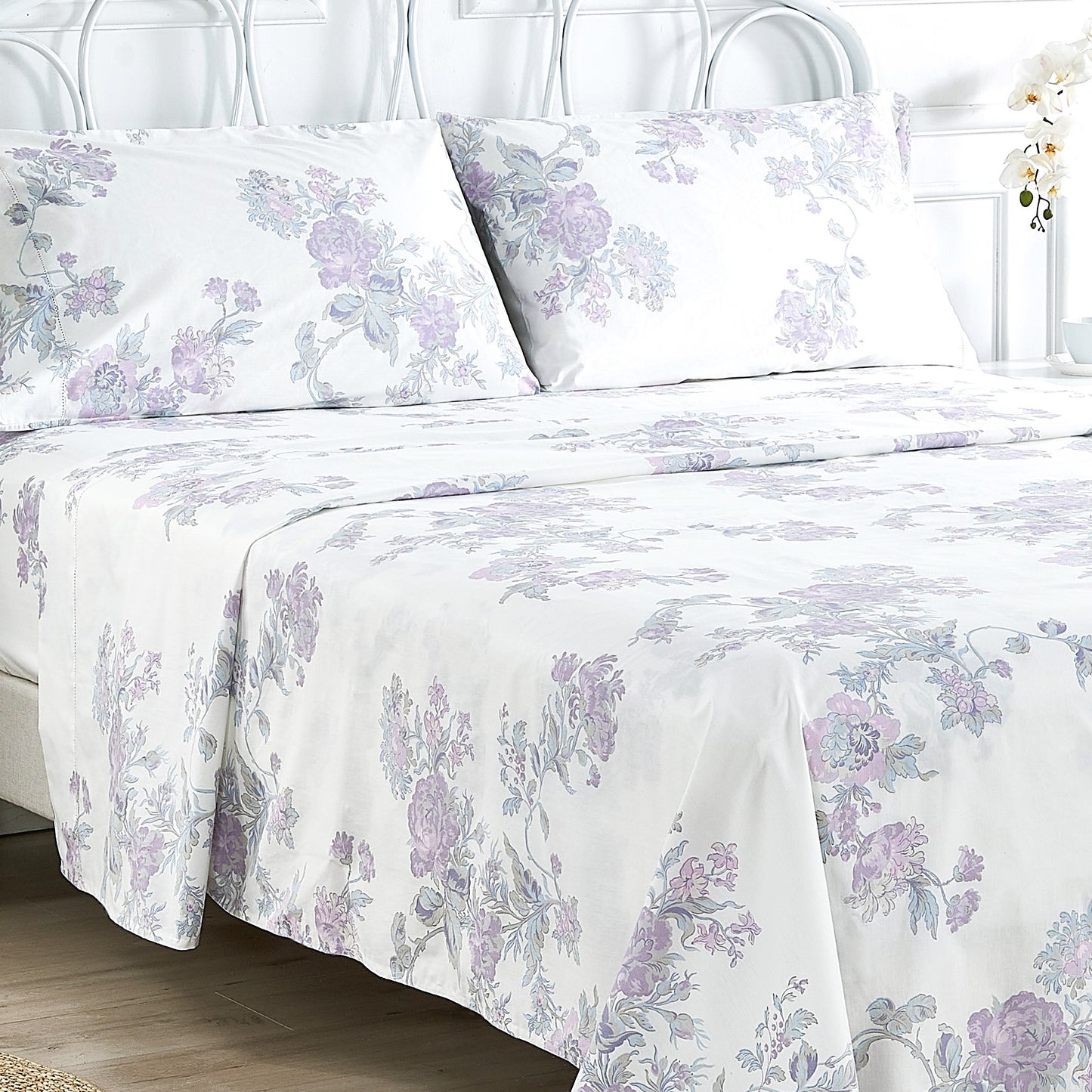 Jardin De Rose Printed Cotton Percale Sheet Set