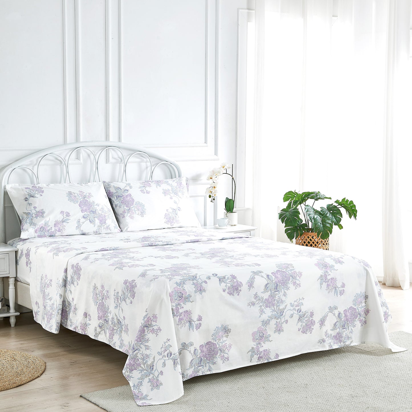 Jardin De Rose Printed Cotton Percale Sheet Set