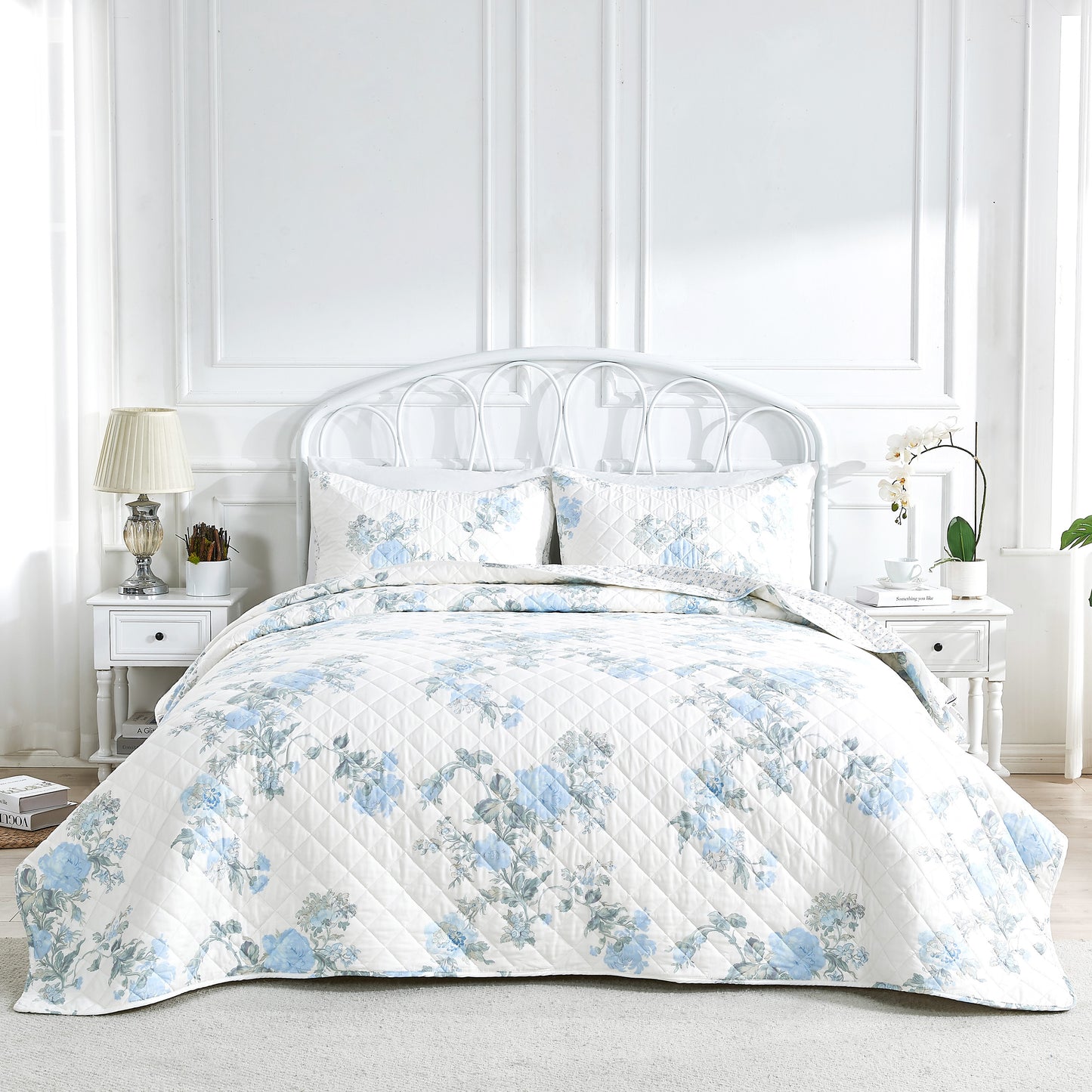 Jardin De Rose Reversible Cotton Percale Quilt Set