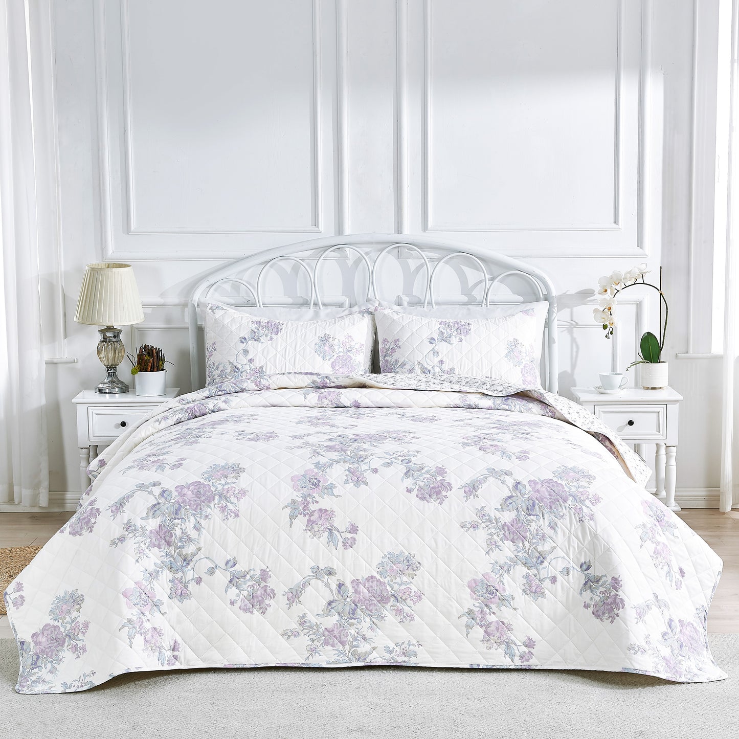 Jardin De Rose Reversible Cotton Percale Quilt Set