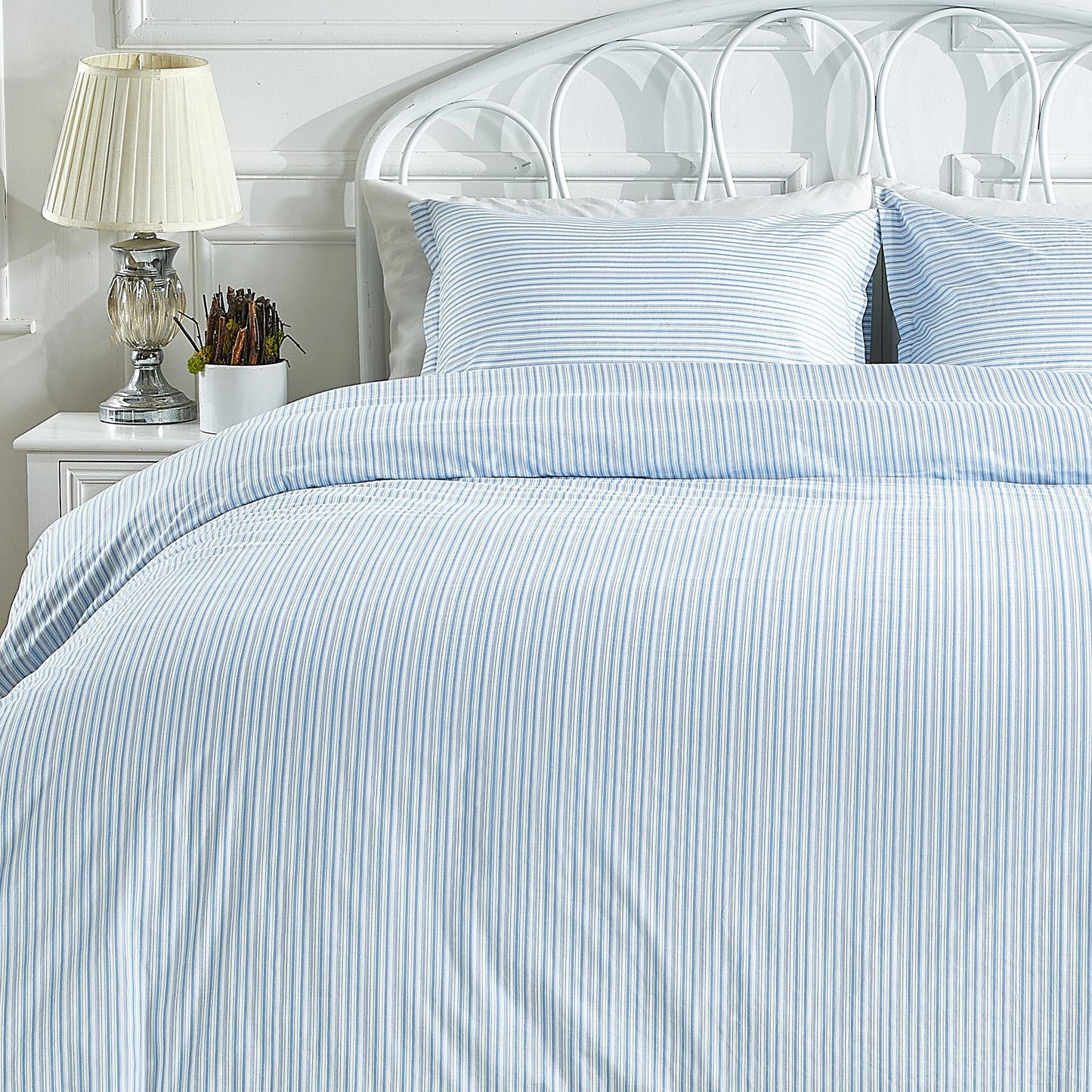 Shirt Stripes Printed Cotton Percale Duvet Set