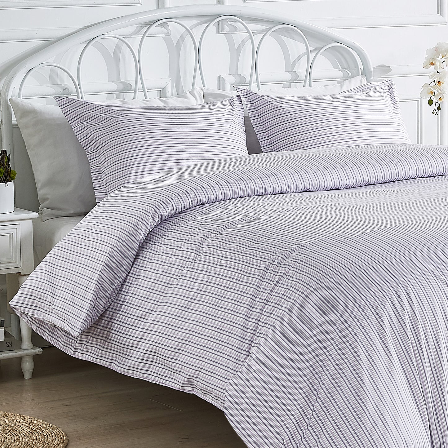 Shirt Stripes Printed Cotton Percale Duvet Set