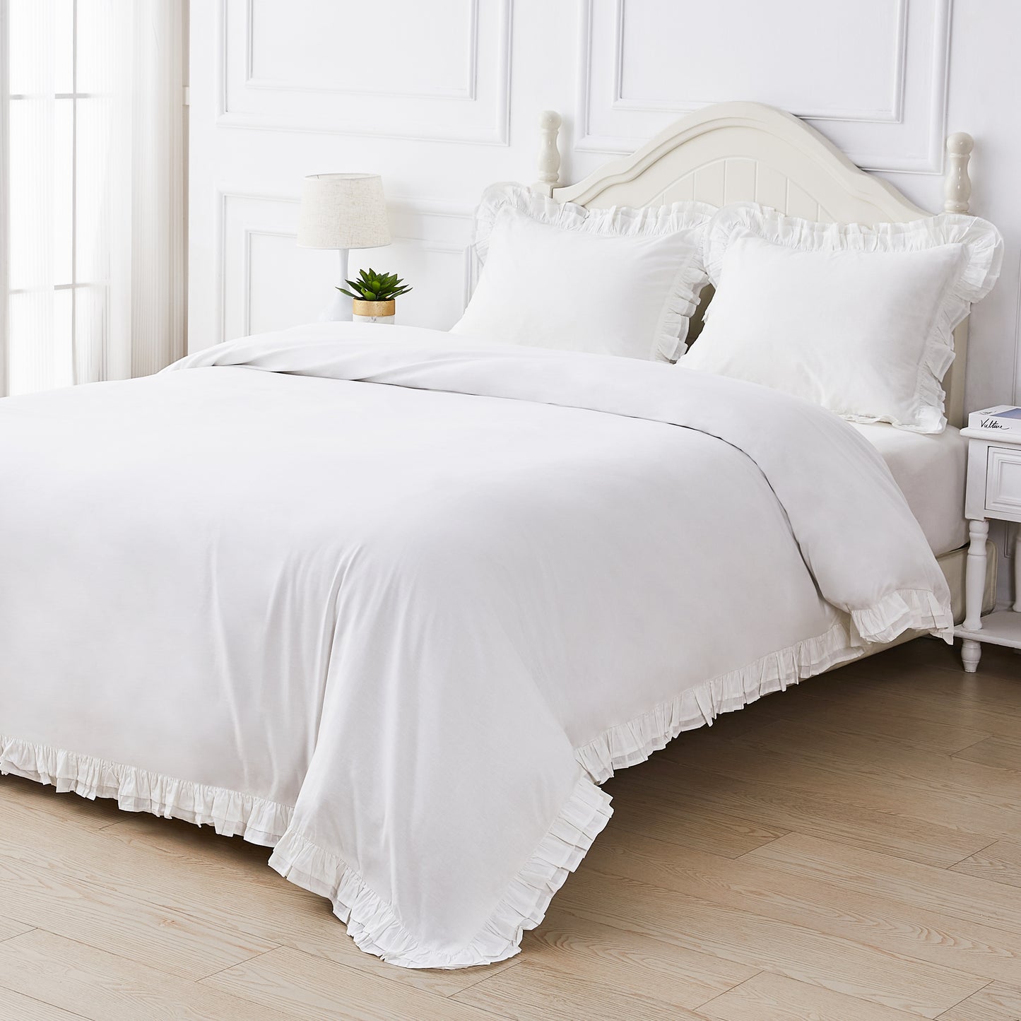 Double Ruffle Cotton Percale Duvet Set