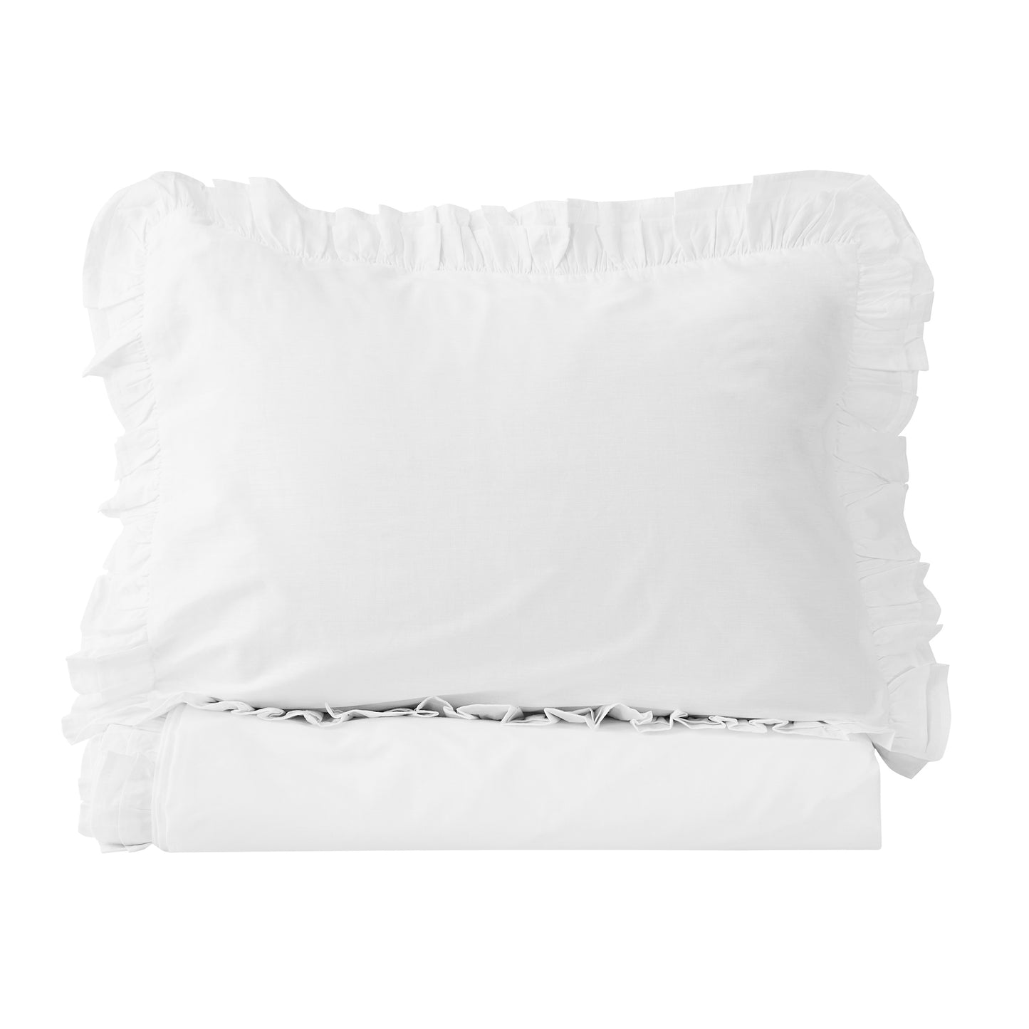 Double Ruffle Cotton Percale Duvet Set
