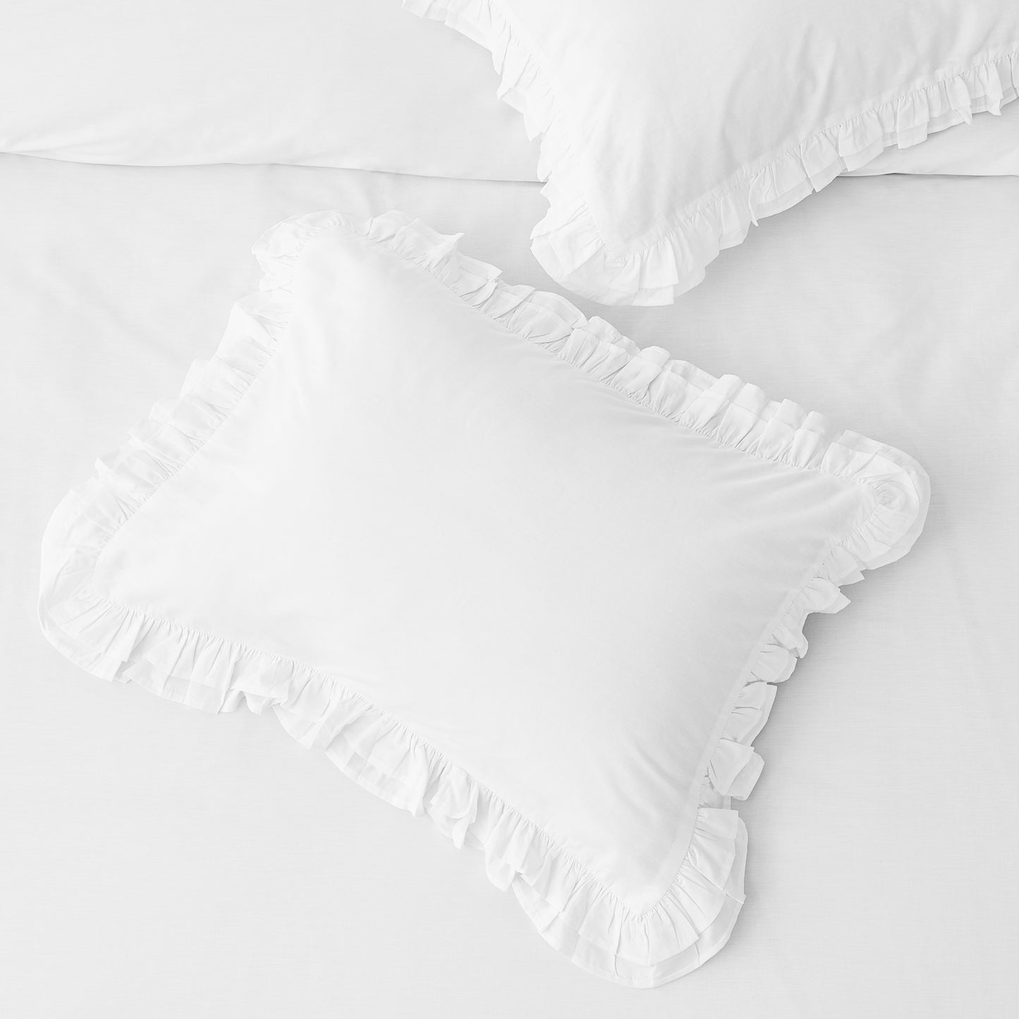 Double Ruffle Cotton Percale Duvet Set