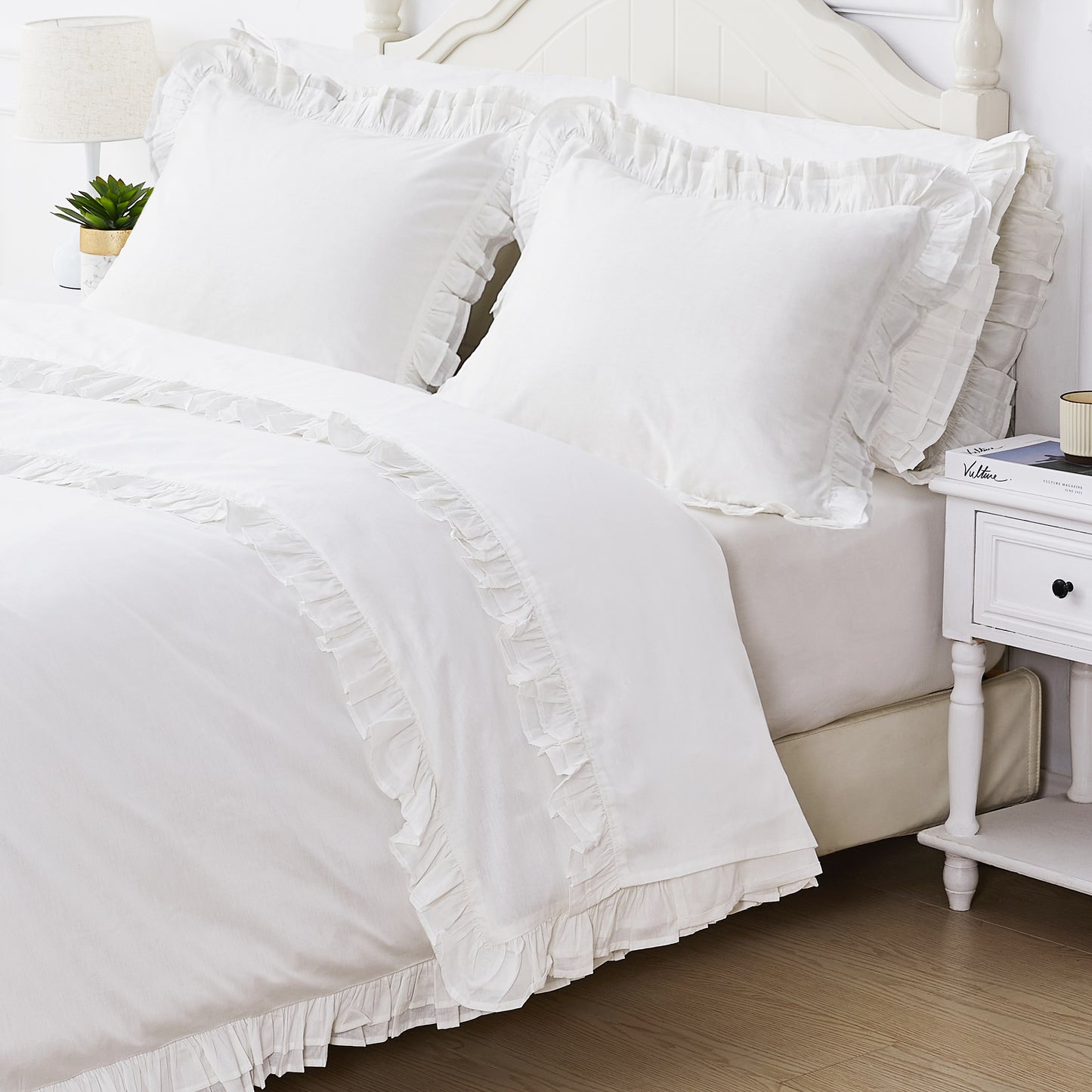 Double Ruffle Cotton Percale Duvet Set