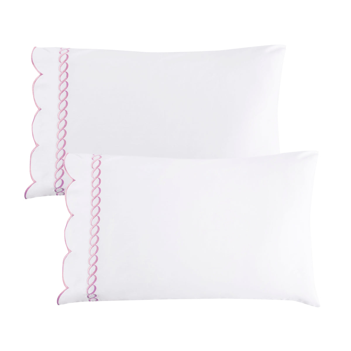 600 Thread Count Scallop Rope Embroidered Cotton Pillowcase Pair