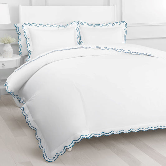 Double Scallop Embroidered Percale Duvet Set