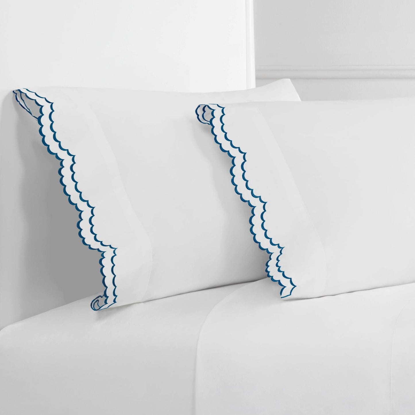 Double Scallop Embroidered Percale Pillowcase Pair