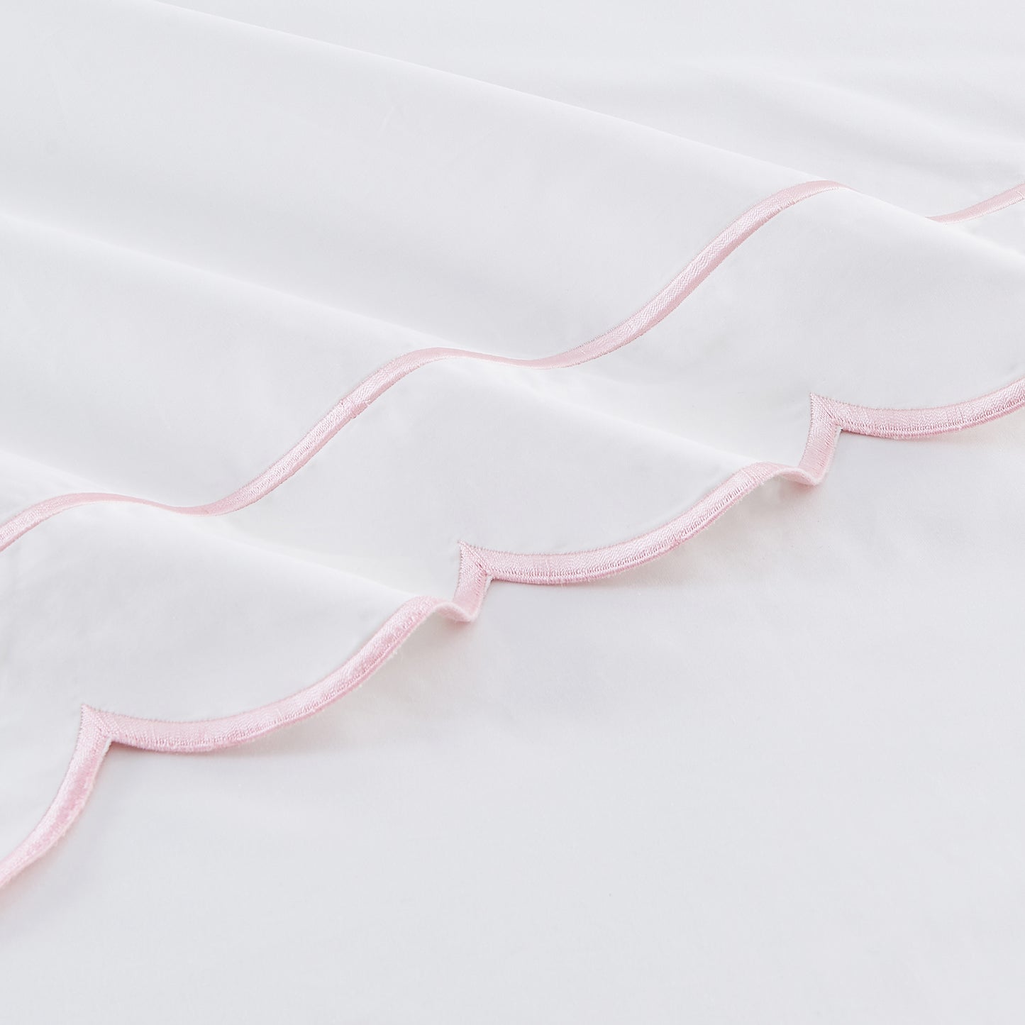 Scallop Frame Embroidered Cotton Percale Pillowcase Pair