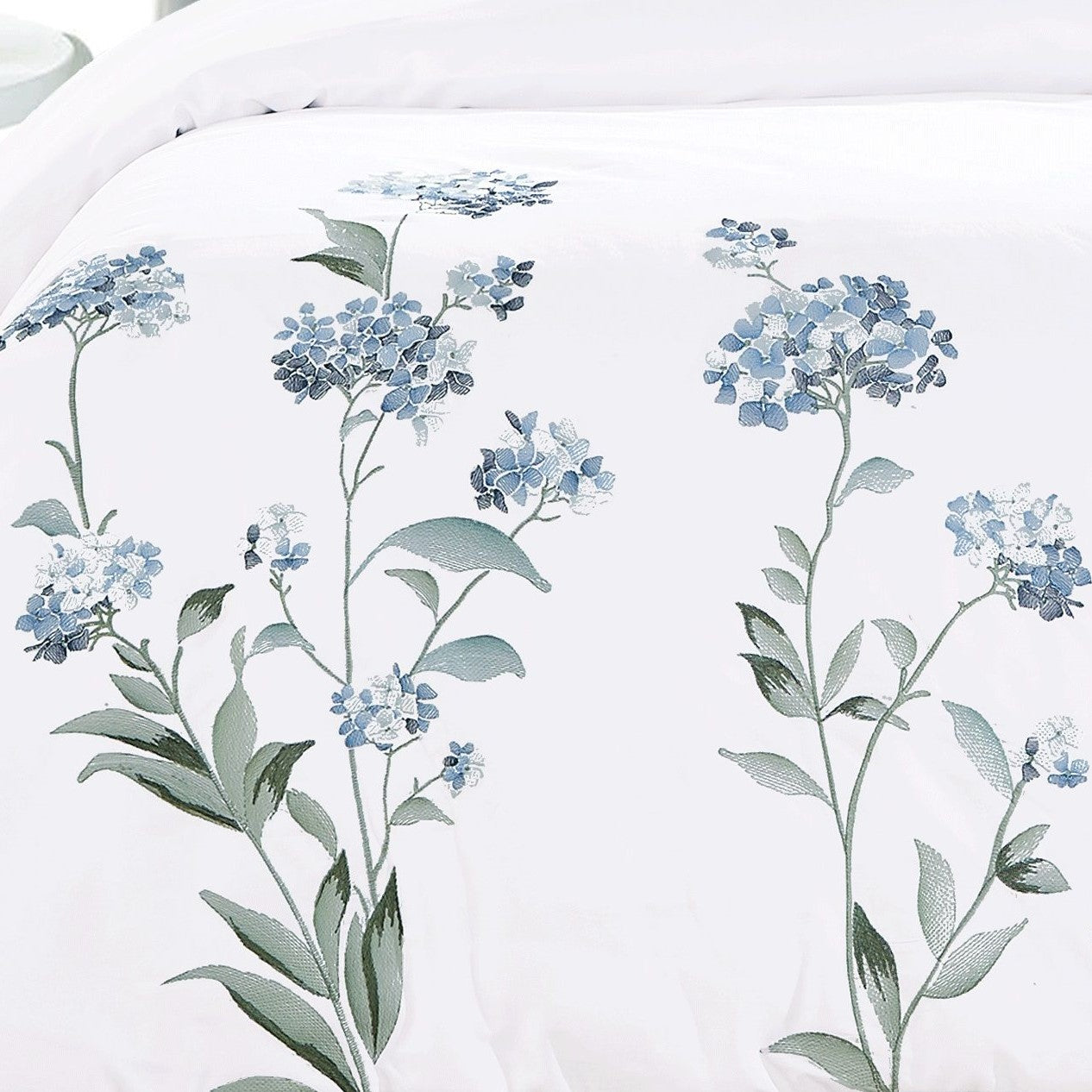 Hydrangea 100% Cotton Embroidered Duvet Cover Set