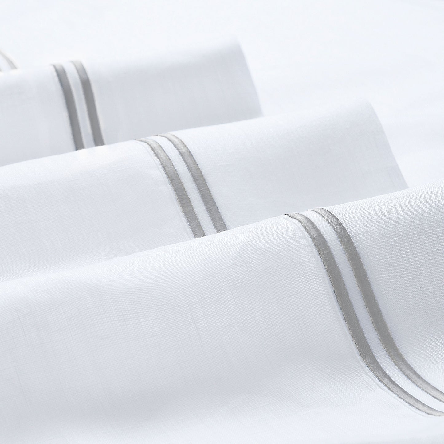 100% Linen Two Stripe Embroidered Sheet Set