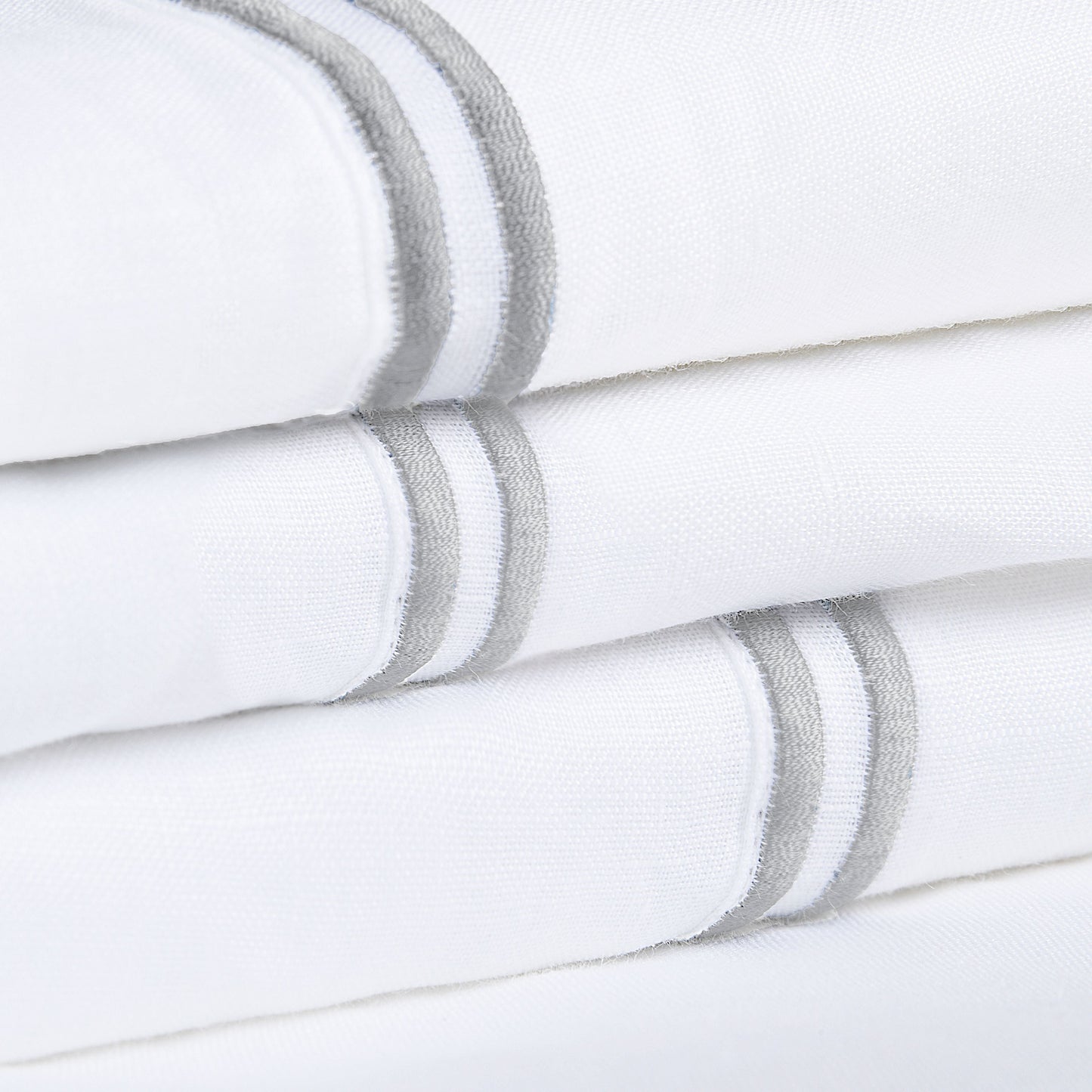 100% Linen Two Stripe Embroidered Sheet Set