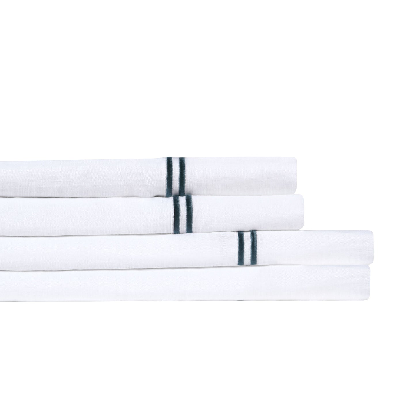 100% Linen Two Stripe Embroidered Sheet Set