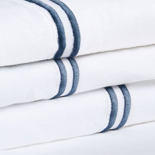 100% Linen Two Stripe Embroidered Sheet Set