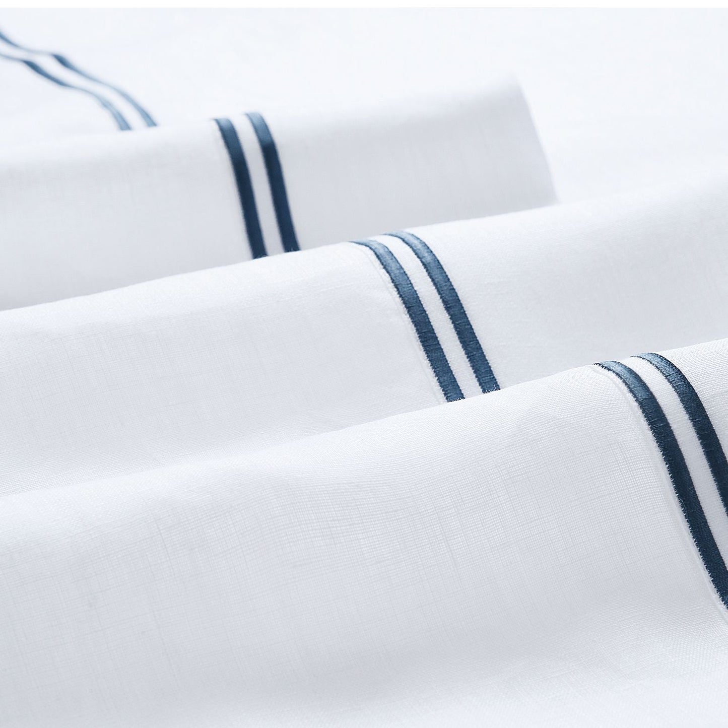 100% Linen Two Stripe Embroidered Sheet Set