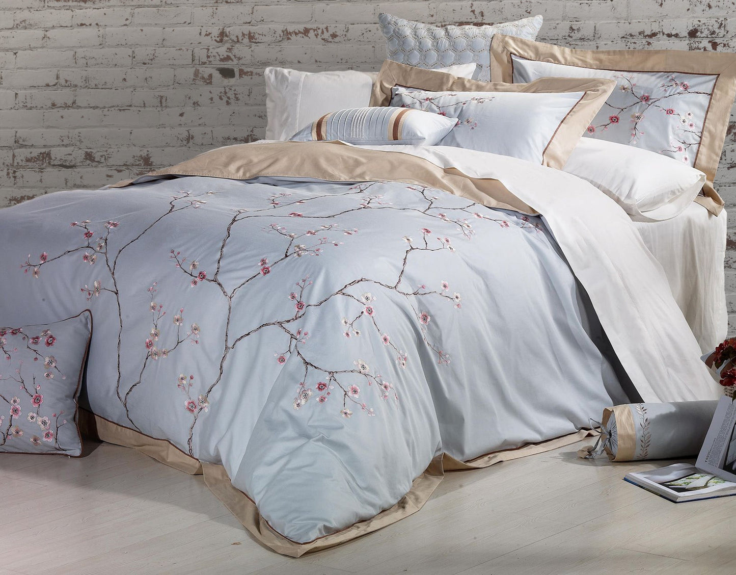 Sakura 100% Cotton Embroidered Duvet Cover Set