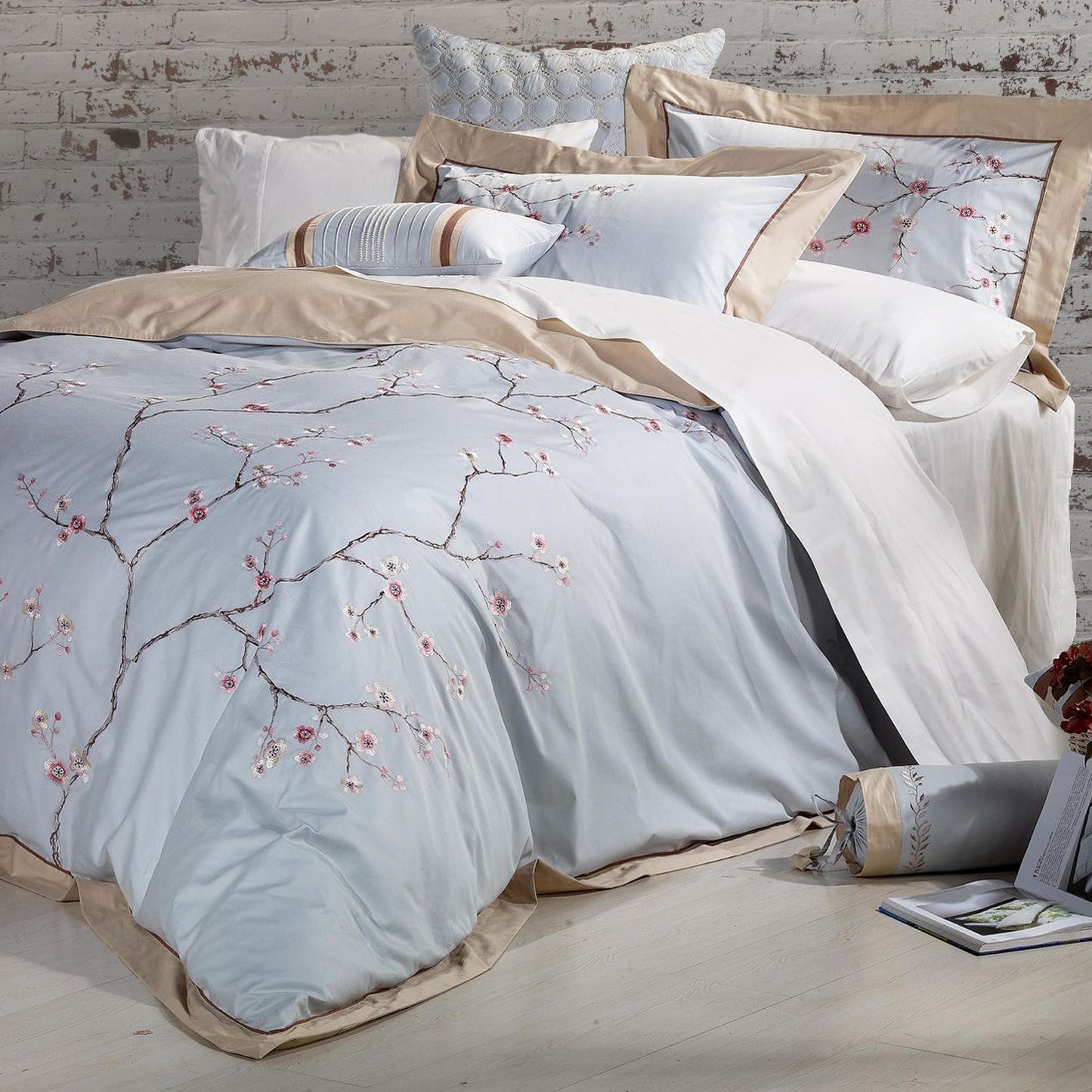 Sakura 100% Cotton Embroidered Duvet Cover Set