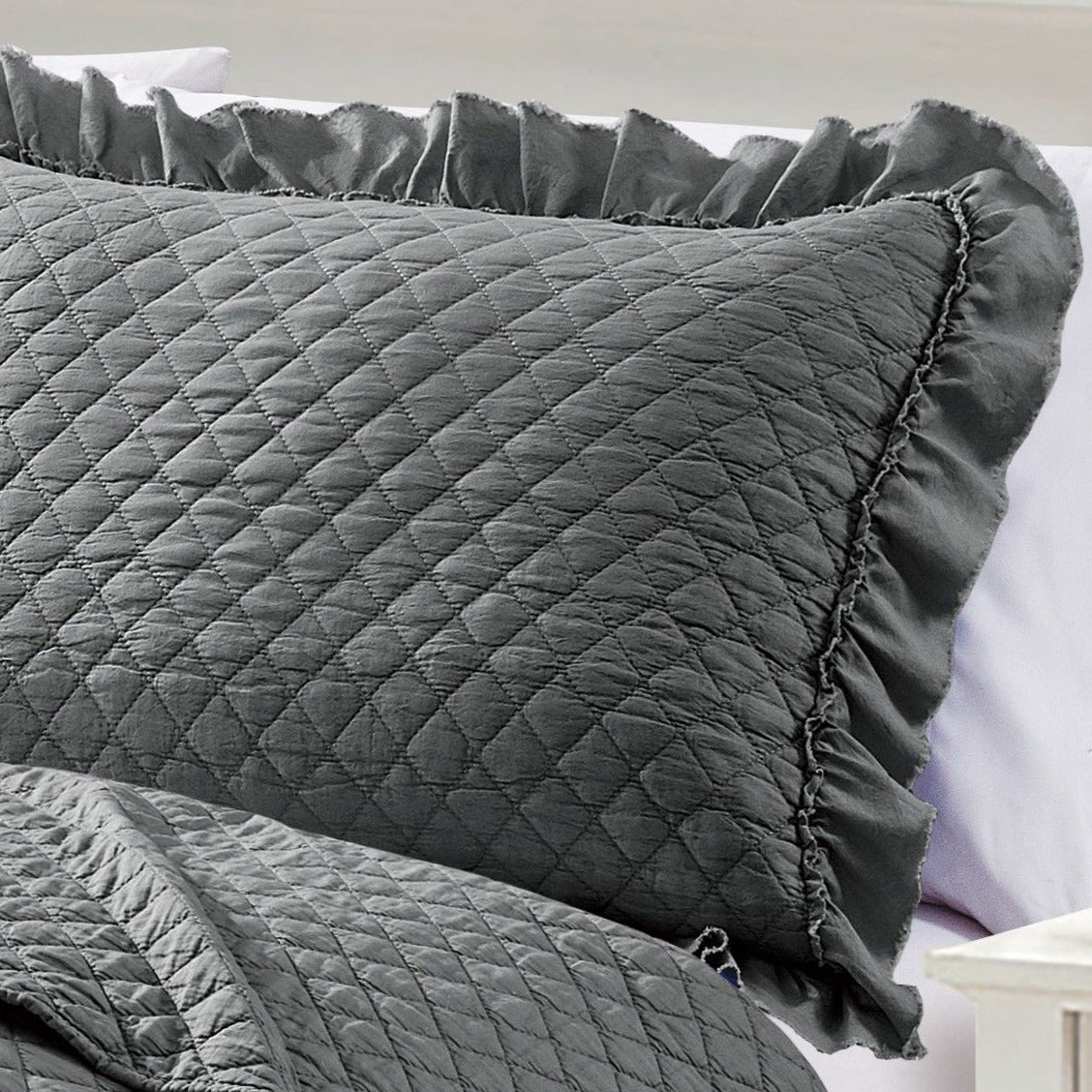 Diamond Ruffle Stonewashed Quilt Set