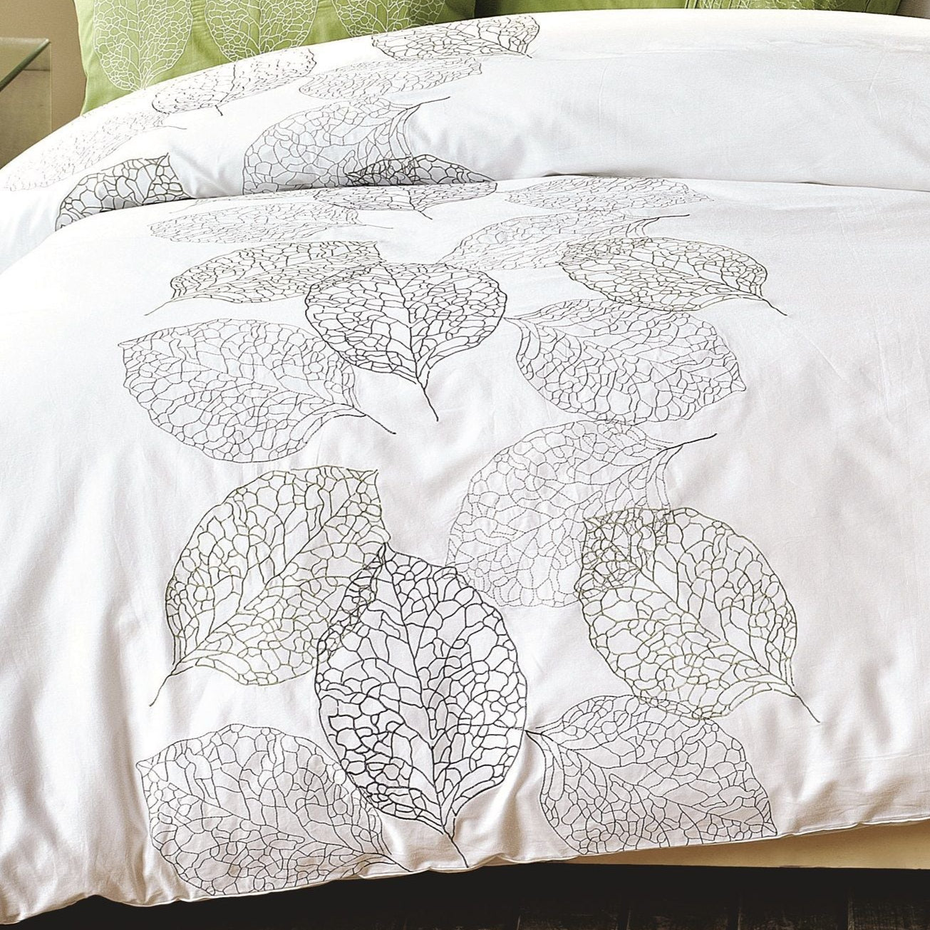 Turning Leaf Embroidered Duvet Cover Set