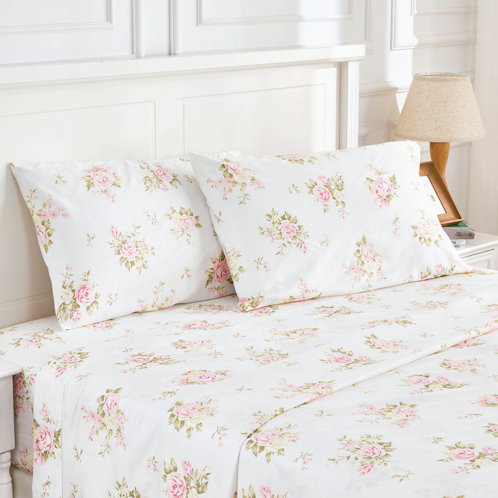 Thread Count Rose Pn 400 Thread Count 100% Cotton Rose Bouquet Sheet Set – Mélange Home