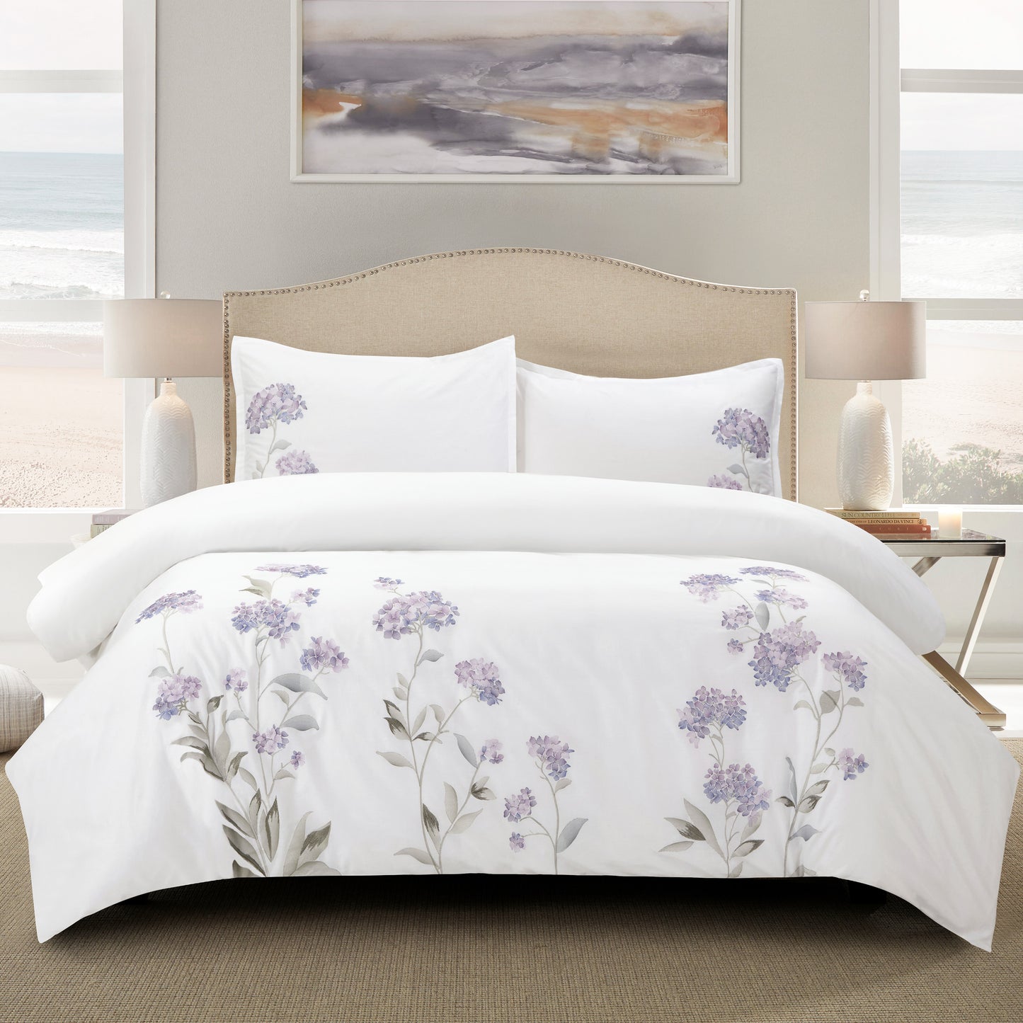 Hydrangea 100% Cotton Embroidered Duvet Cover Set