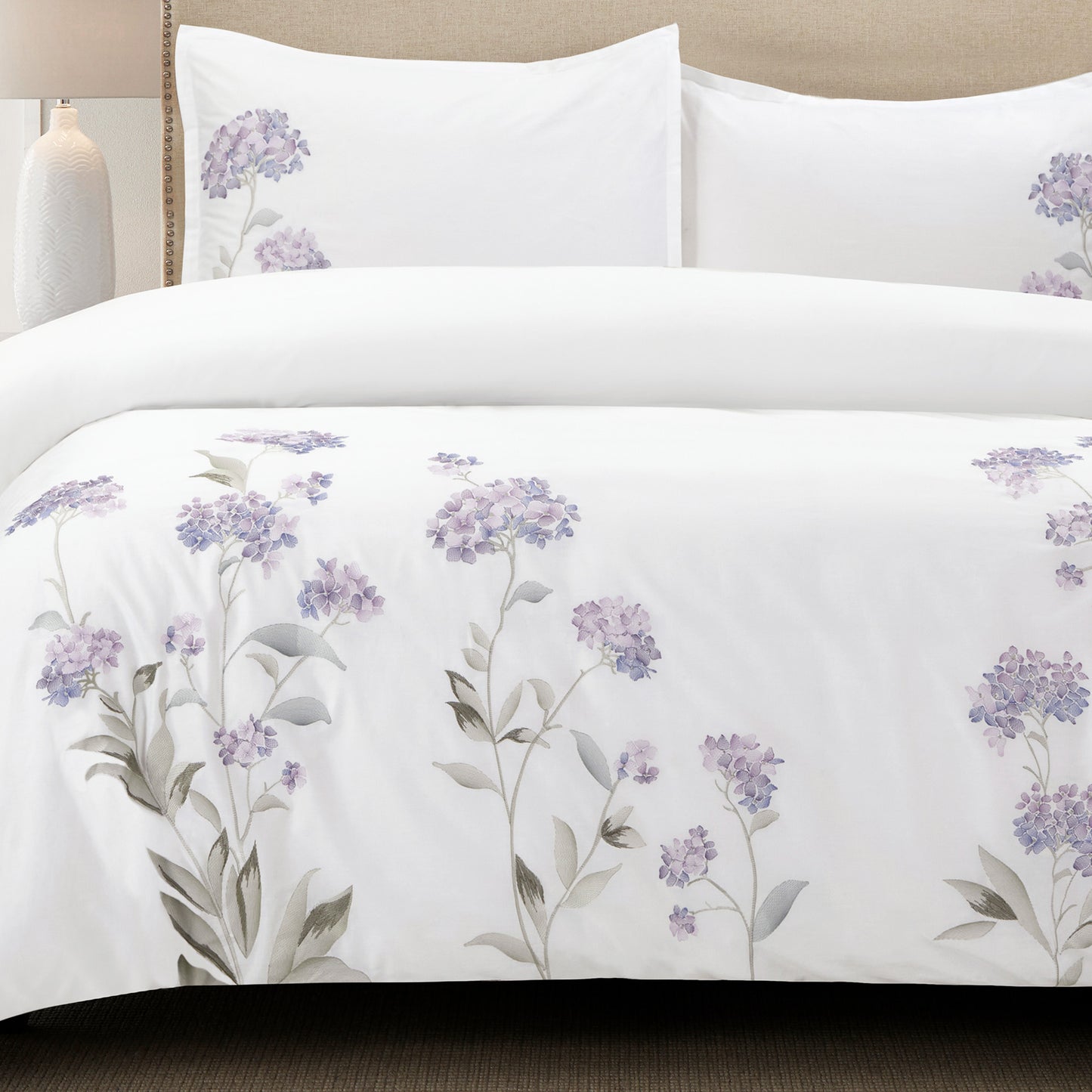 Hydrangea 100% Cotton Embroidered Duvet Cover Set