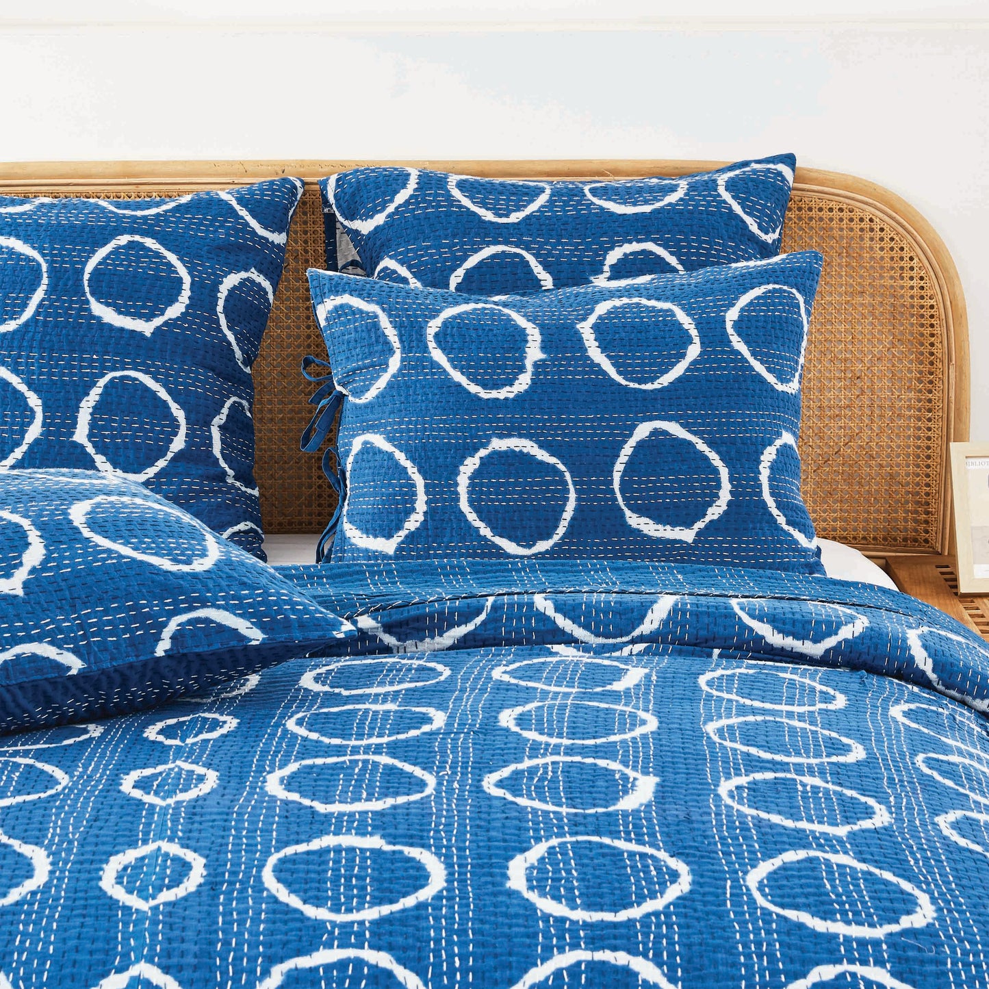 Hand Stitched Block Print Kantha Pillow Sham Pairs