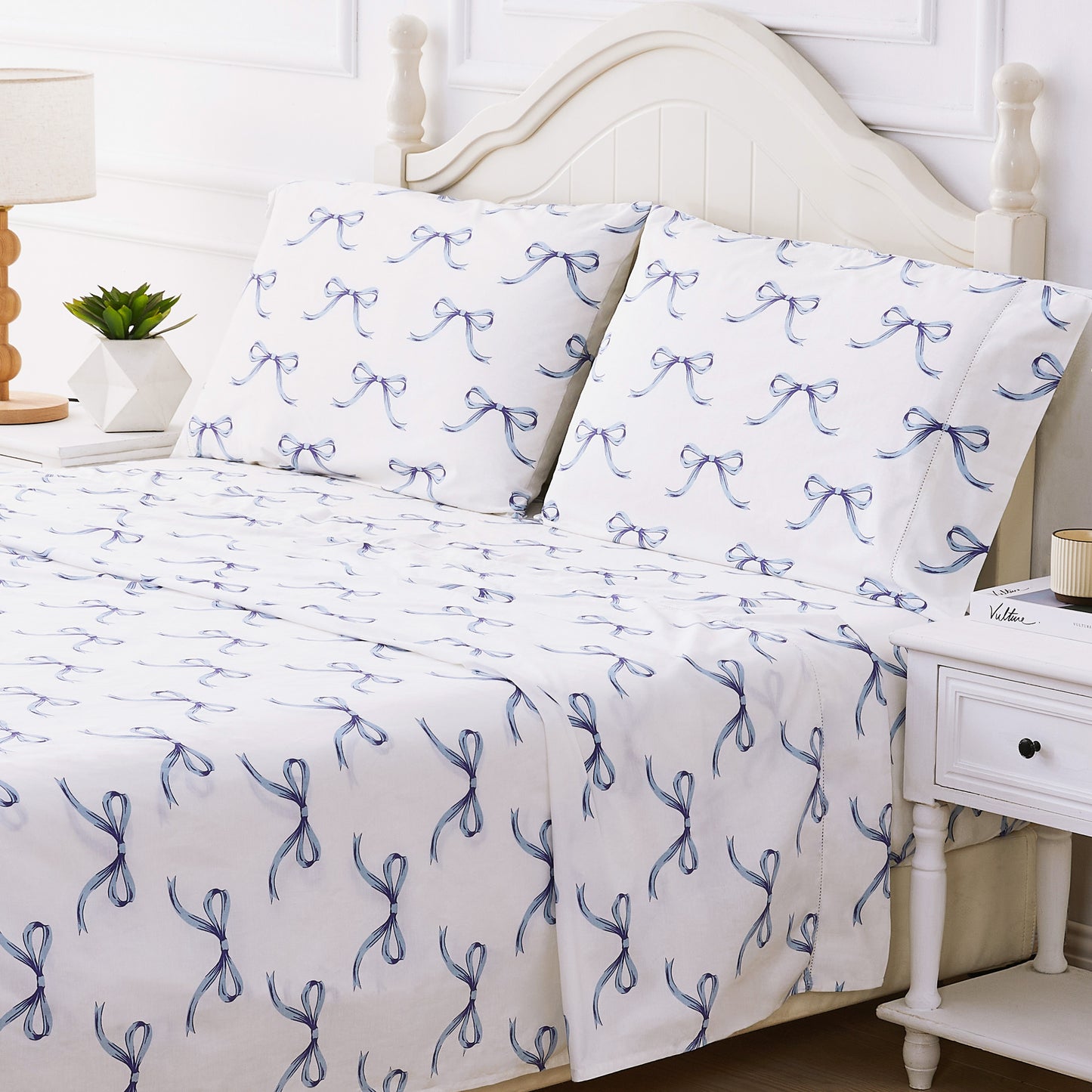 Bows Printed Cotton Percale Sheet Set