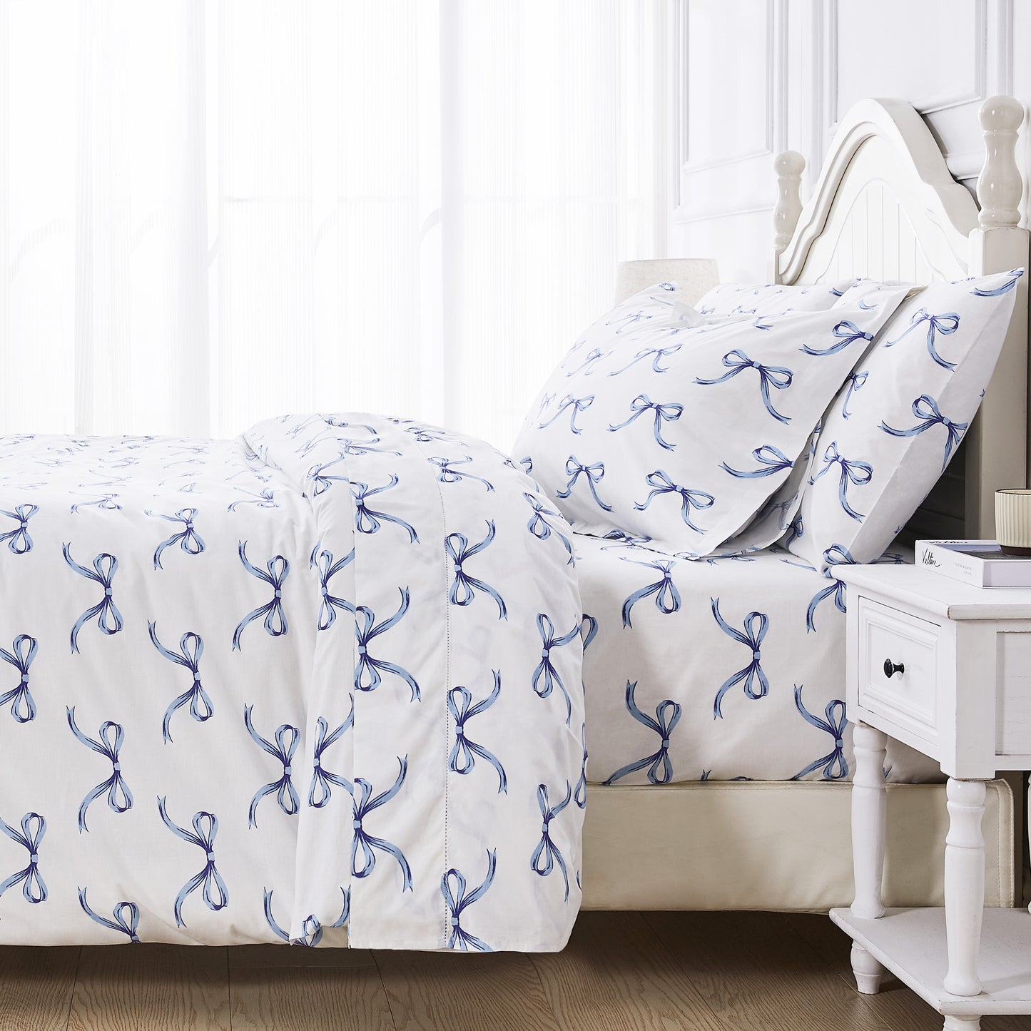 Bows Printed Cotton Percale Duvet Set