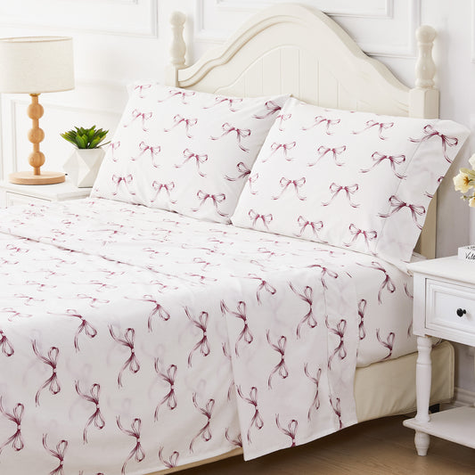 Bows Printed Cotton Percale Sheet Set