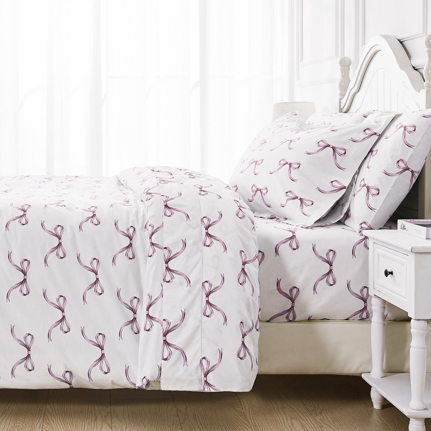 Bows Printed Cotton Percale Duvet Set