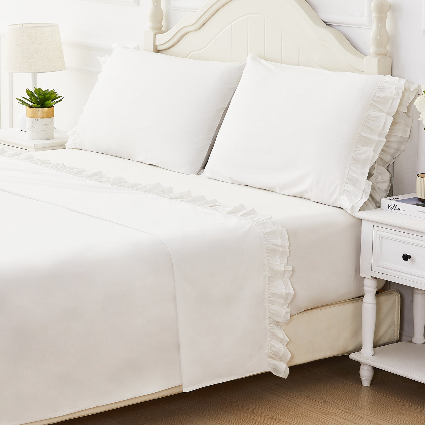 Double Ruffle Cotton Percale Sheet Set