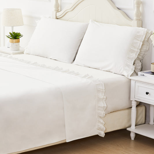 Double Ruffle Cotton Percale Sheet Set
