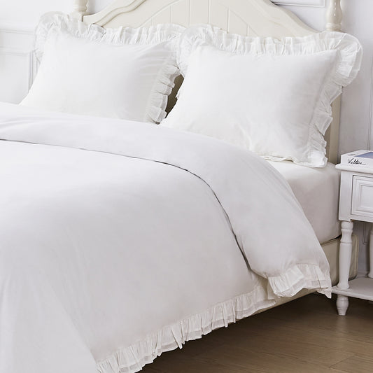 Double Ruffle Cotton Percale Duvet Set