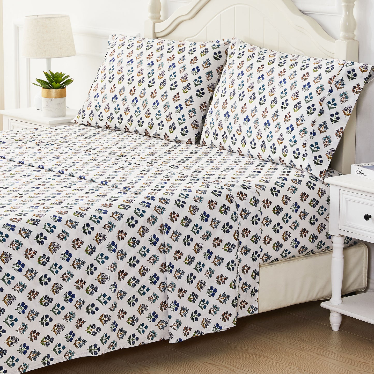 Sumita Floral Printed Cotton Percale Sheet Set