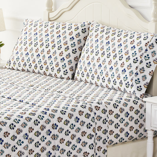 Sumita Floral Printed Cotton Percale Sheet Set
