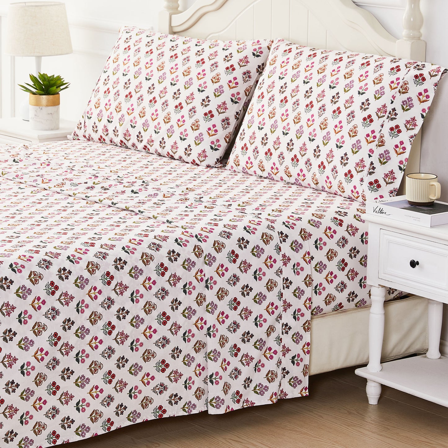 Sumita Floral Printed Cotton Percale Sheet Set