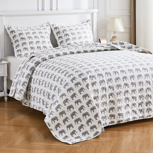 Elephants Cotton Flannel Quilt Set