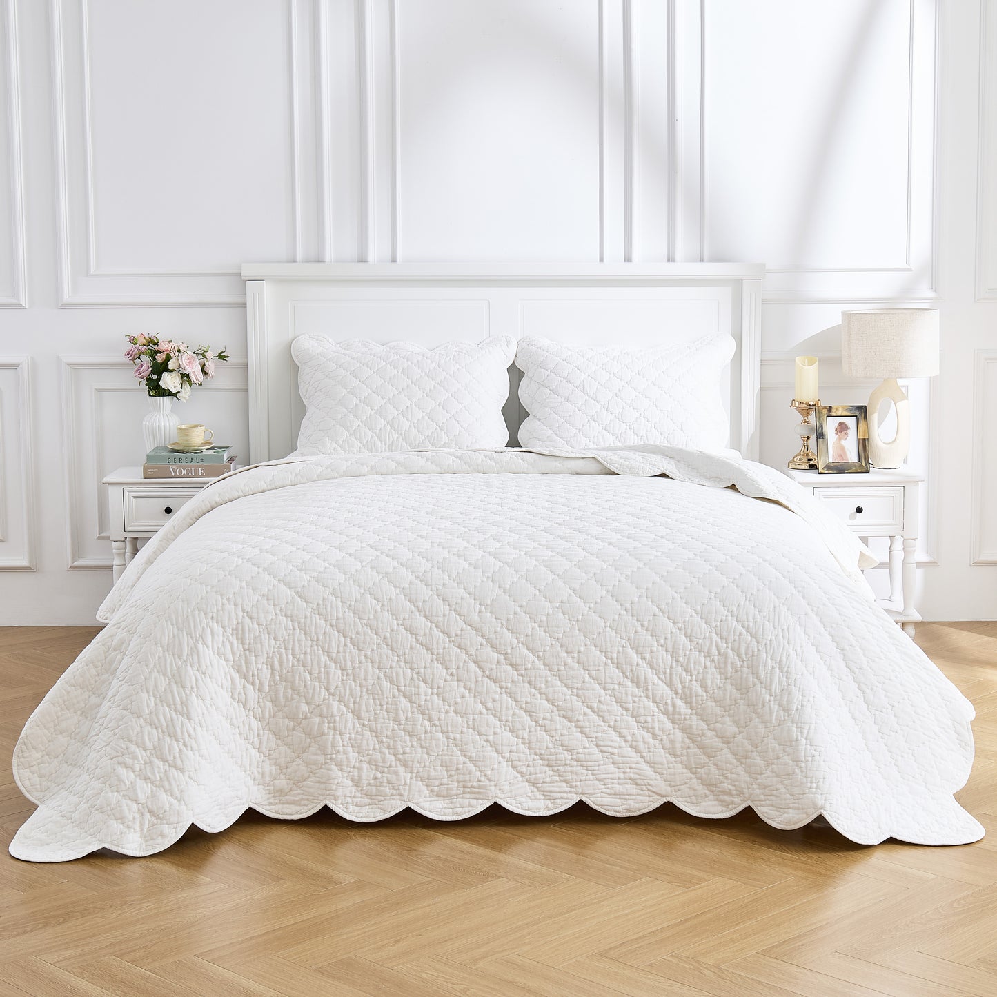 Diamond Scallop Cotton Voile Hand Stitched Quilt Set