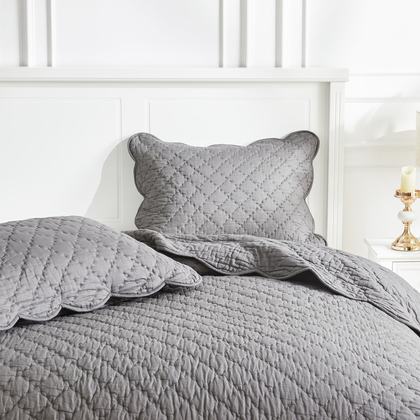 Diamond Scallop Cotton Voile Hand Stitched Quilt Set