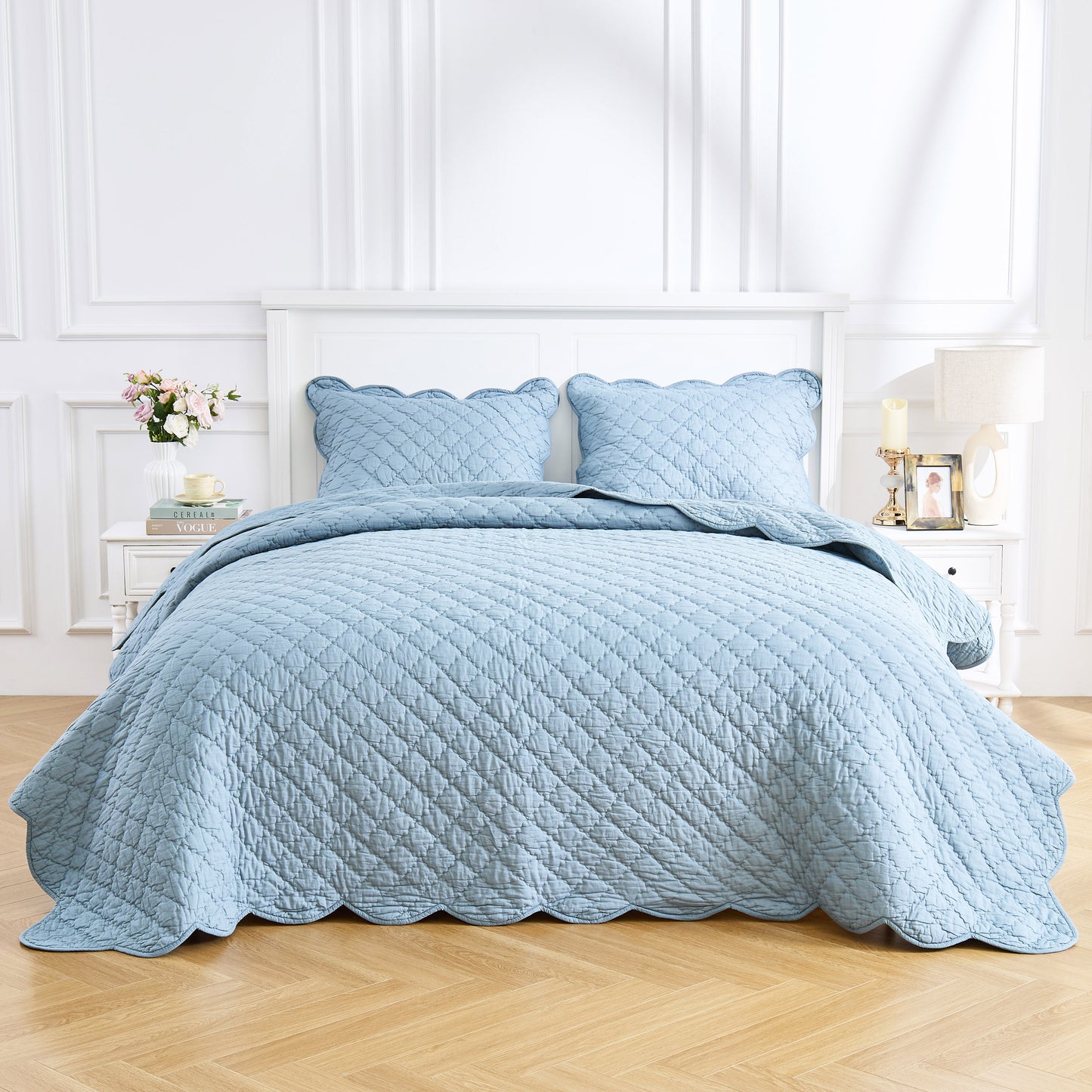 Diamond Scallop Cotton Voile Hand Stitched Quilt Set