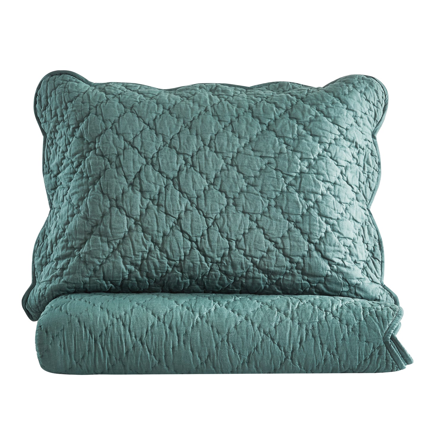 Diamond Scallop Cotton Voile Hand Stitched Quilt Set