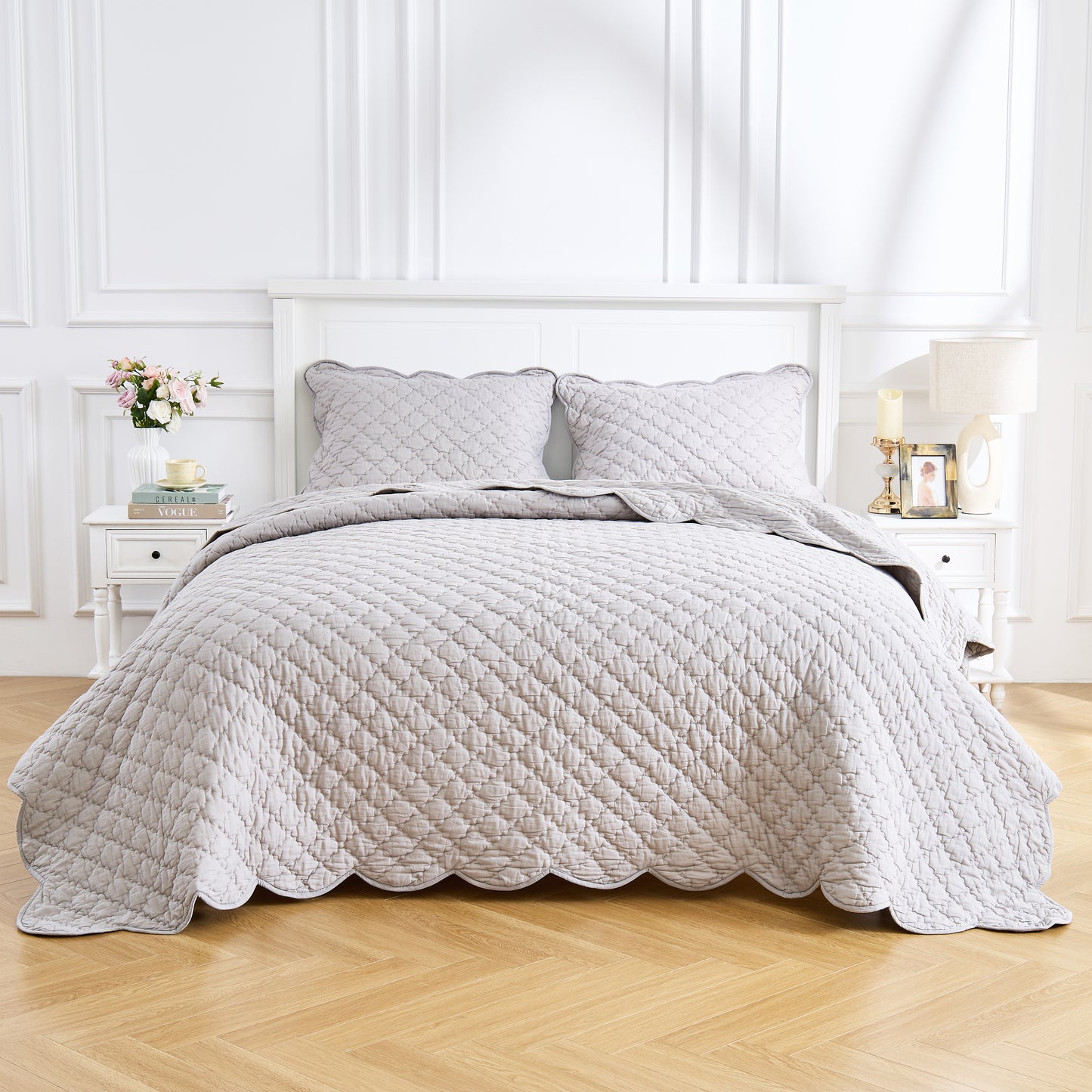 Diamond Scallop Cotton Voile Hand Stitched Quilt Set